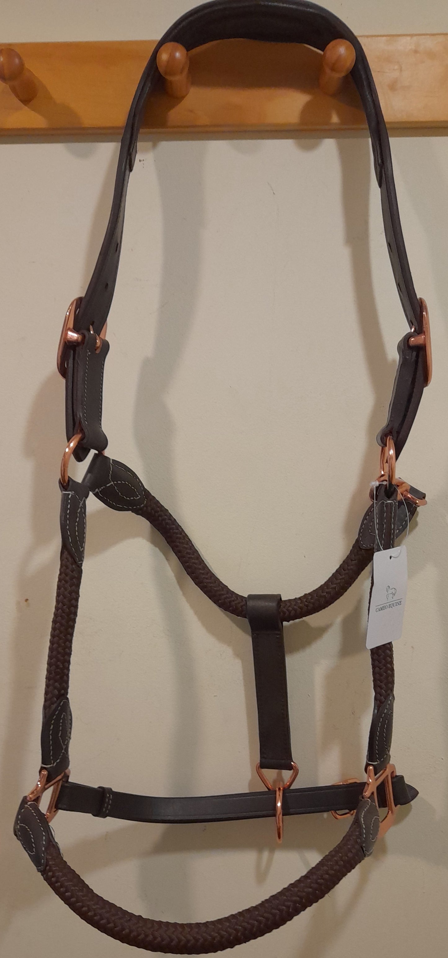 Cameo Equine Head Collar leather and rope with rose gold fittings