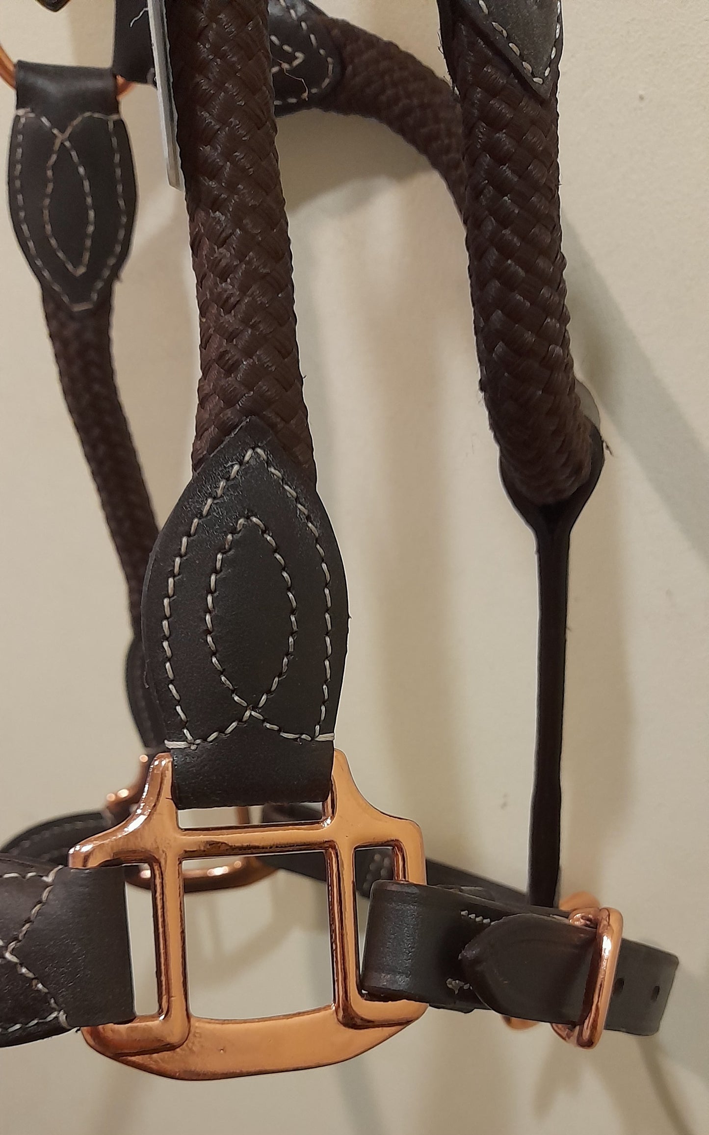 Cameo Equine Head Collar leather and rope with rose gold fittings