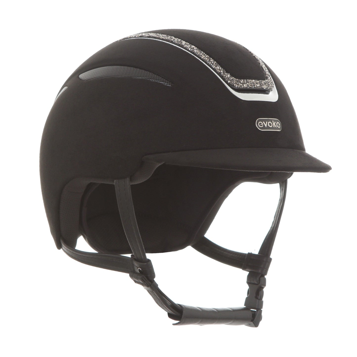 Evoke Callisto Classic Peak Black Suede Marcasite Crystal Frame