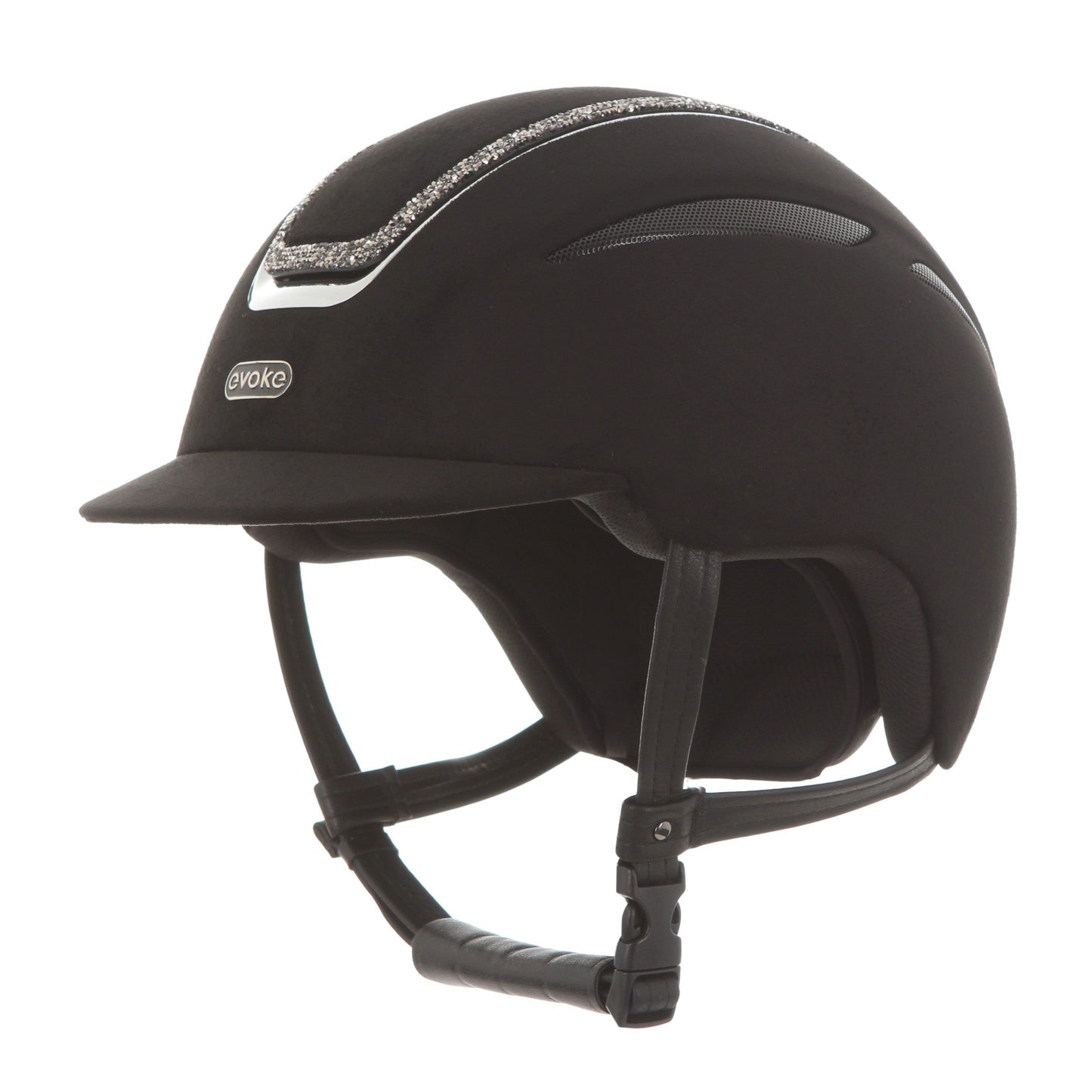 Evoke Callisto Classic Peak Black Suede Marcasite Crystal Frame