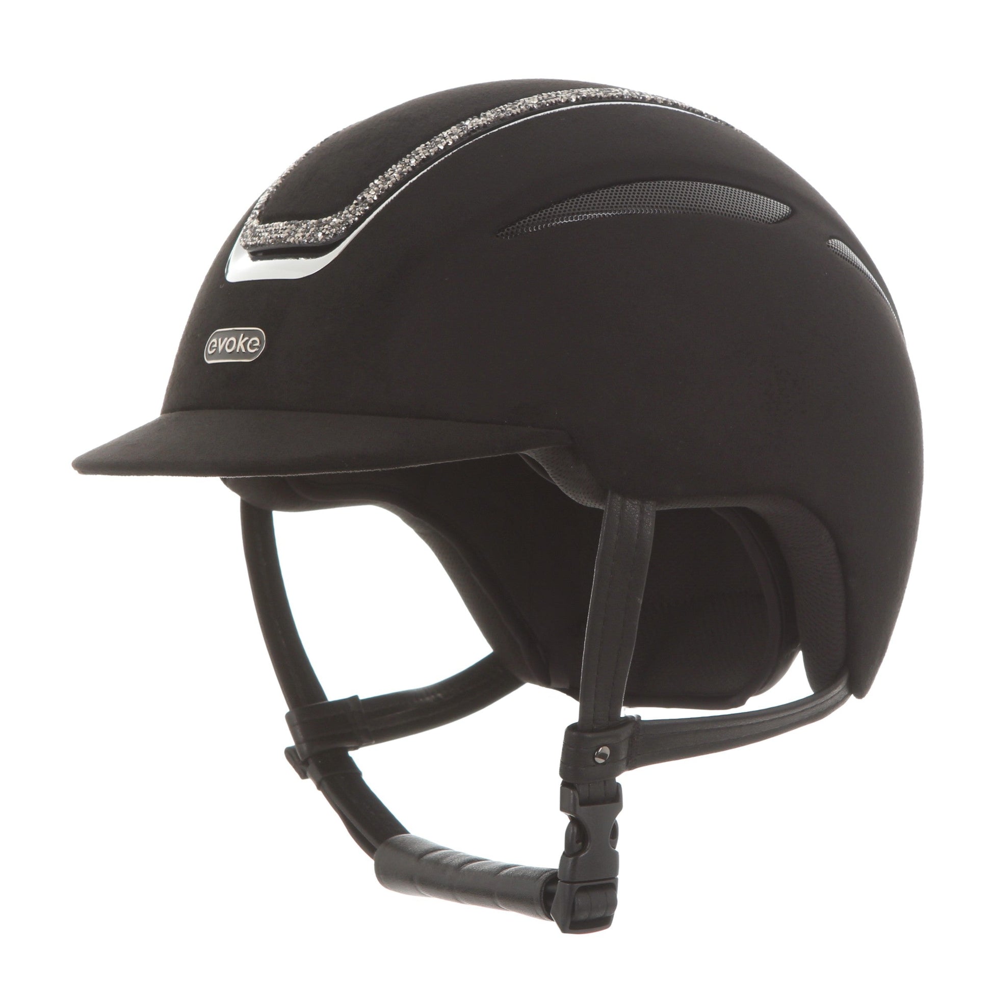 Evoke Callisto Classic Peak Black Suede Marcasite Crystal Frame