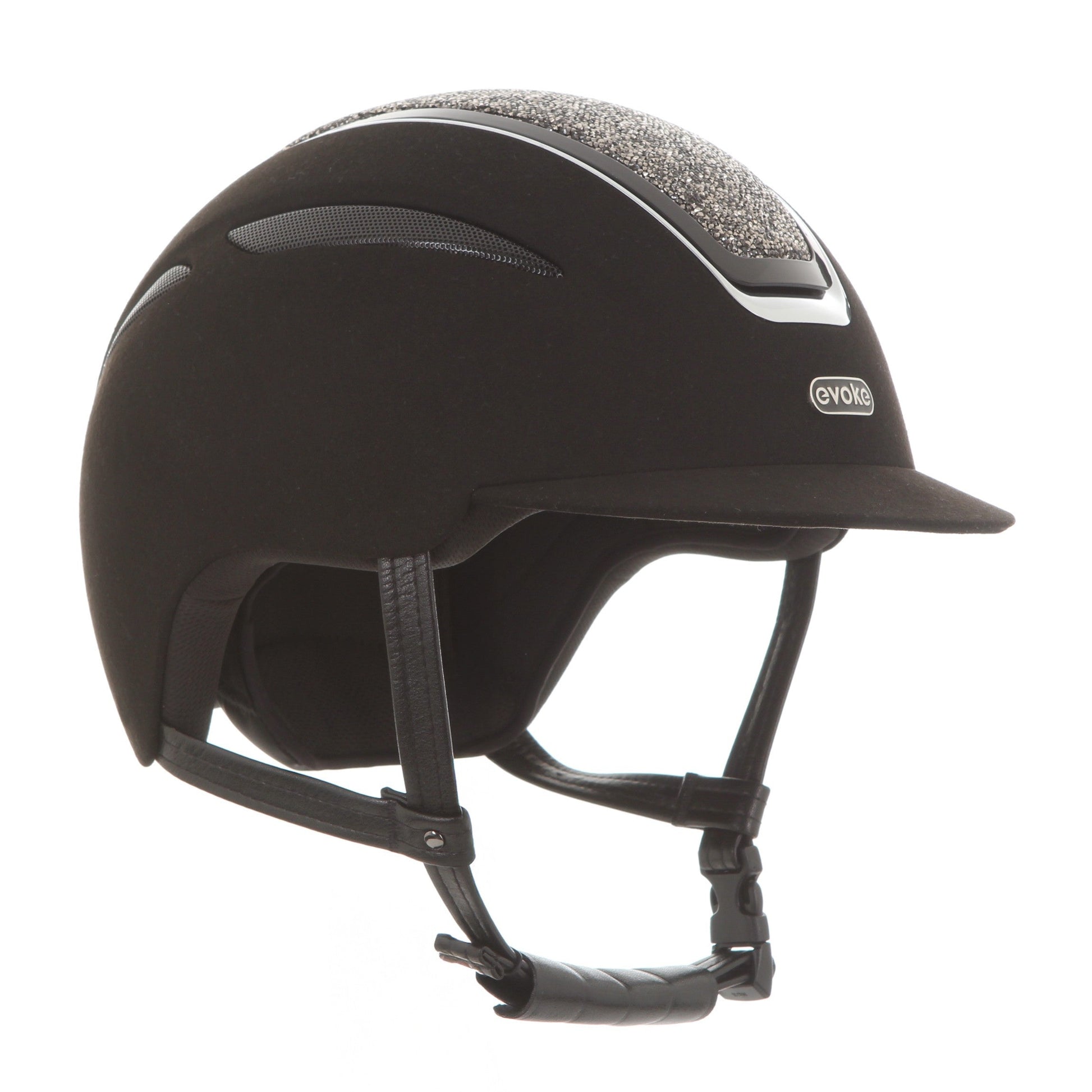 Evoke Callisto Classic Peak Black Suede Marcasite Crystal